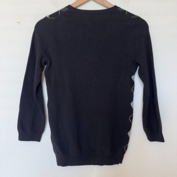 NEW J. Crew Women Cashmere Wool Argyle Sweater Small Black Preppy Academia Gray - Picture 6 of 7